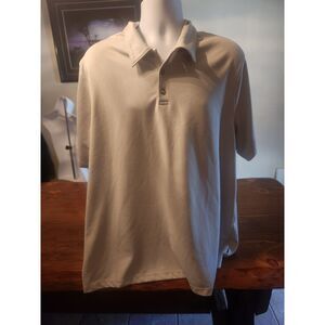 Perry Ellis Men's XXL Ivory Striped Short Sleeve Polo Shirt Off-White